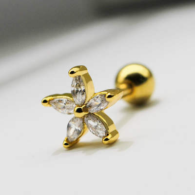 الذهب زهرة الأذن ثقب المجوهرات الأحجار الكريمة واضحة 1.2 ملليمتر 16 مقياس أقراط ترصيع