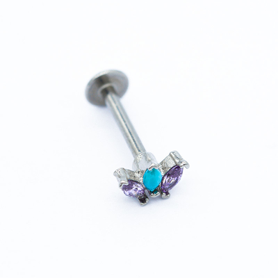 4mm شقة عودة Labret ثقب المجوهرات الأزرق ماركيز الأحجار الكريمة OEM ODM