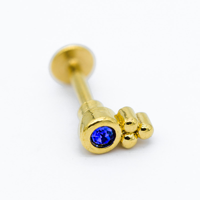 الكريستال الأزرق جوهرة الذهب Labret مسمار 16ga 1.2mm 8mm شريط الشفاه 316 الفولاذ المقاوم للصدأ