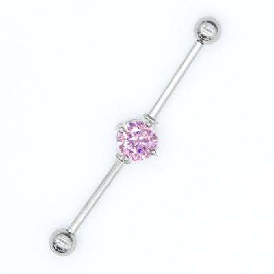 الوردي الزركون الحجر الصناعي بار مجوهرات 40mm الثقب الصلب الجراحية